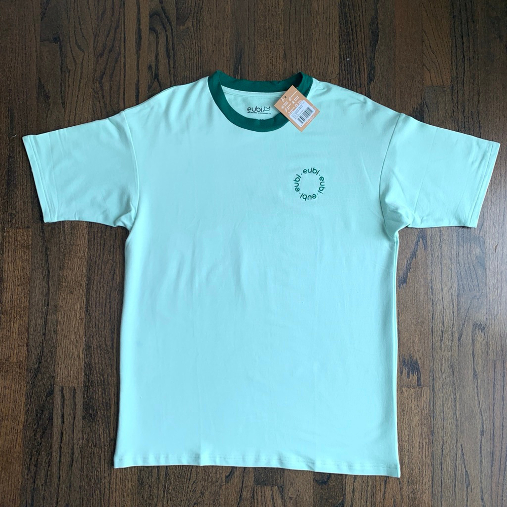 Eubi Mens Colorblock Bamboo T-Shirt Small Mint Green & Dark Green Ringer Tee NWT